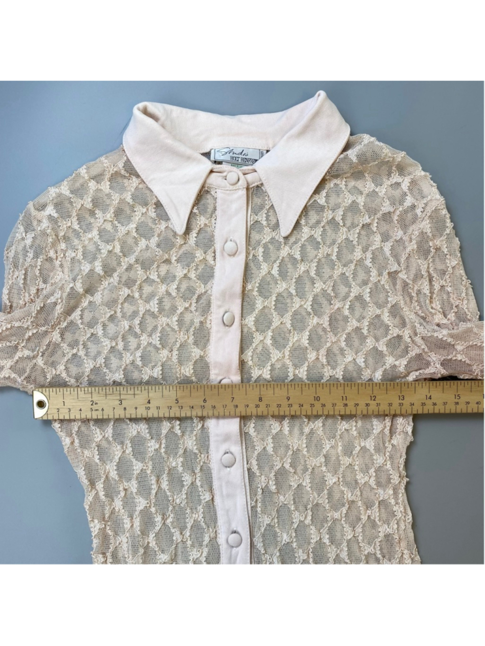 Vintage Holt Renfrew Lace Blouse Medium Beige Y2K Coquette Boho Chic Sheer Layer - Picture 7 of 11